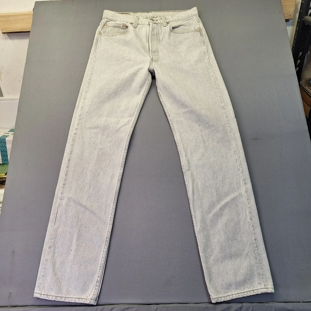 Vintage Levis 501 Jeans Mens 33x34 Grey Wash Straight Leg Denim Made in USA